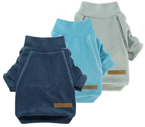 Fitwarm 3 Pack Classic Fleece Dog Sweater, Turtleneck Dog Sweatshirt, Dog Winter Clothes for Small Dogs Boy Girl, Pet Pullover Jacket, Cat Apparel, Blue, Grey, Navy, XS