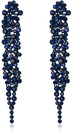 EVER FAITH Boucles d'oreilles en Cristal Strass Banquet Long Lustre Pendaison Boucles d'oreilles pour Femme Mariage Prom Mariée Bleu Ton Noir