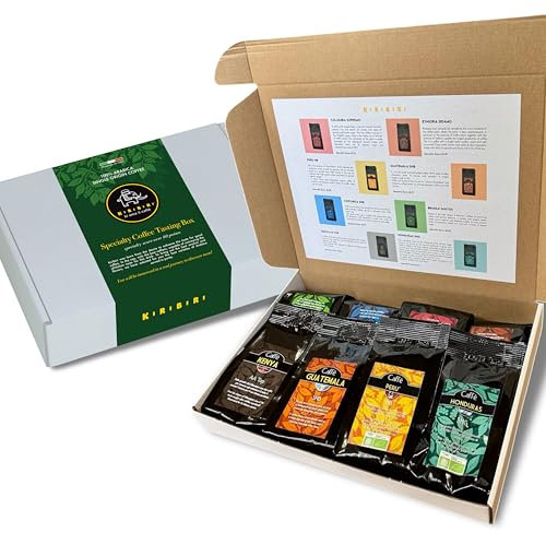 KIRIBIRI Caffè in Grani 100% Arabica Monorigine - Box Degustazione Specialty da 8x100g (Brasile, Colombia, Costa Rica, Etiopia, Kenya, Perù, Honduras, Guatemala) - Caffè Artigianale Italiano