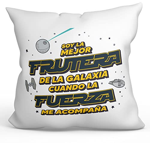 MUGFFINS Cojín 40x40 cm para FRUTERA Mujer Relleno Incluído - En Español - Mejor de la Galaxia Cuando Fuerza me Acompaña - Regalo Original y Divertido