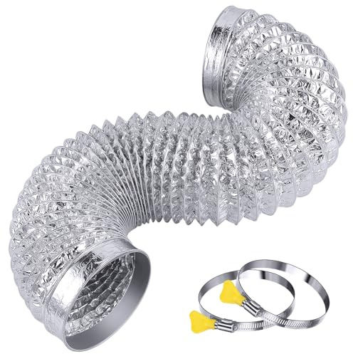 Steelsoft Heavy Duty 4Flexible Dryer Vent Exhaust Duct Hose 3 Feet for Tight Space, Extra Thick(6-ply) Aluminum Foil Ducting Kit with 2 Key Hose Clamps