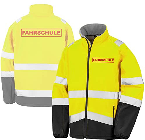 Fassbender-Druck WARNWESTEN - FAHRSCHULE Sicherheitsjacke GELB aus Softshell - Gelb Warnjacke nach EN ISO 20471 zertifiziert - Unisex und hochwertigem Reflektorstreifen (Gr. 4XL)