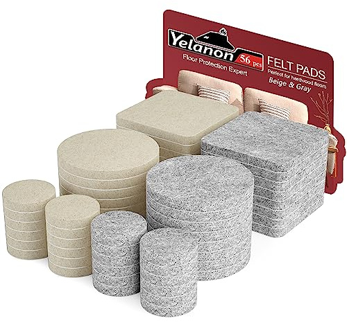 Yelanon 56 PCS Felt Pads for Furniture Feet Floor Protectors Beige & Gray | Felt Furniture Pads for Furniture Legs, Chair Feet Floor Protectors, Sofa Leg Protectors for Wooden Floors, Chair Leg Pads