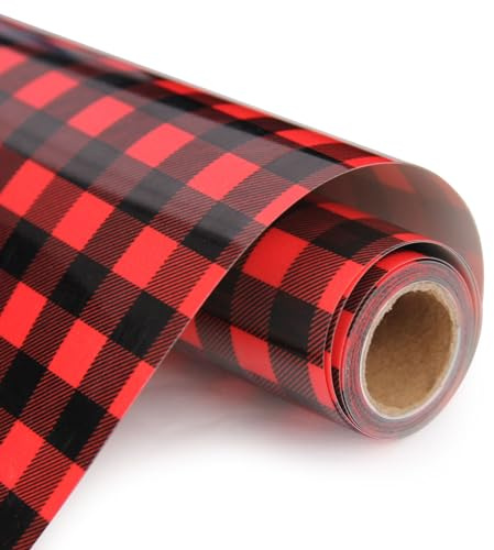 UIOK Christmas HTV Plotter Film Textile Black/Red Checked Flex Film Plotter Textile, 30.5 x 183 cm Flex Film Iron-On Film Plotter Heat Transfer Vinyl for DIY T-Shirt, Transfer Film Plotter Flex Film