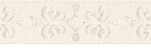 BRICOFLOR Frise papier peint beige crème motif baroque Frise tapisserie chic idéale salon & chambre adulte Frise papier peint motif entrée