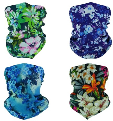 SMEHCF 4 Multipurpose Bandanas for Women Men Headband Balaclava Hair Head Scarf Face Half Airsoft Paintball Mask Neck Gaiters Breathable Reusable Washable Blue Purple Lily Daisy Flower