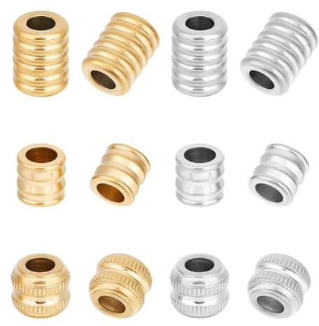 UNICRAFTALE 12 Stk 2 Farben 3 Stile Gerillte Säulen Perlen Edelstahl Rohr Abstandsperlen Metall Haarperlen 6mm Große Loch Lanyard Perlen Für DIY Armbänder Halsketten Schmuckherstellung