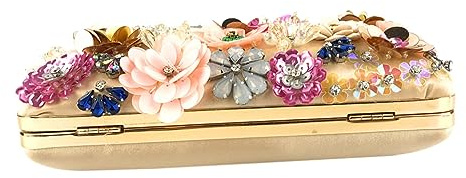 Holibanna Bolso De Fiesta Floral Para Mujeres Flores De Lentejuelas y Perlas Clutch De Noche Elegante Bolso De Mano Para Eventos Especiales Color Champán