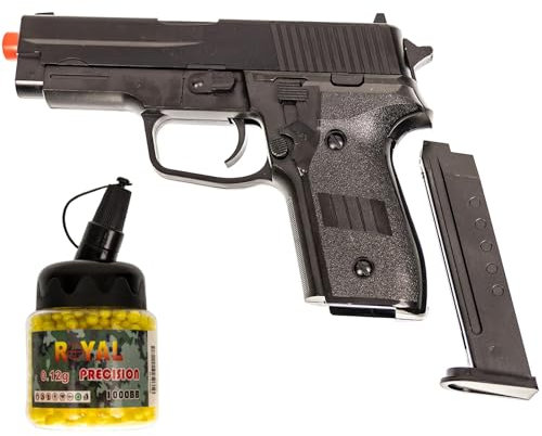 Set Softair Pistole OpTacs SX04 Federdruck Airsoft Pistole <0,5 Joule inkl. 1.000 BB's Precision 0.12g Waffen Spielzeug Pistole im Stile Einer Sig Sauer P226