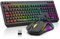 RedThunder K20 Juego de Teclado y Ratón Inalámbrico Recargable, ES Layout, Retroiluminación RGB + Teclas de Función Multimedia, Ratón 7D 4800DPI para PC Mac Portátil(Negro)