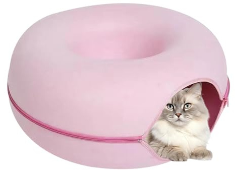 Katzenhöhle, Katzenbett Flauschig Katzen Donut Tunnel, Katzen-Donut Aus Filz - 60cm Durchmesser 28cm Hoch Katzentunnel Katzenbett Katzennest Katzentunnel Katzenkörbchen Als Schlafplatz, Kuschelbett