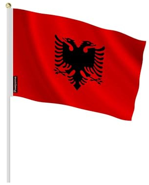 Pixelforma Mini bandiera dell'Albania in diverse dimensioni, 100% poliestere, legno, 30 x 45 cm