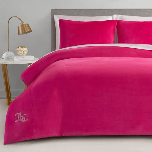 Juicy Couture, Juego de edredón de Terciopelo, 3 Piezas, Queen, Rosa Intenso