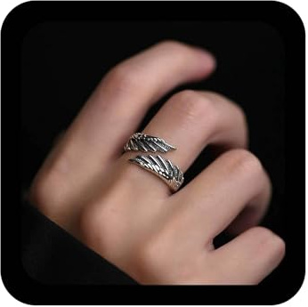 Inilbran Boho Engel Flügel Fingerring Vintage Engel Feder Wickeln Offenen Ring Silber Schutzengel Ring Flügel Einstellbar Stapeln Ring Schmuck Für Frauen