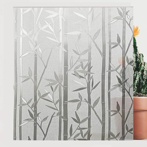 Fenster Sichtschutz Selbstklebend 100 x 200 cm Uv-Schutz Folie Sichtschutz Hitze Uv-Schutz Sonnenschutzfolie Fenster UV Schutz Spiegelfolie für Büro Und Haus, Bambus