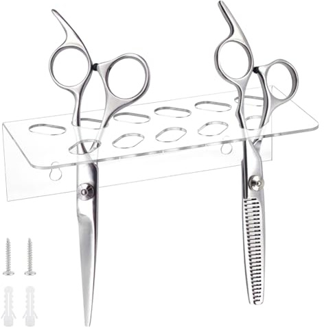 AHANDMAKER 2 soportes de acrílico transparente para tijeras de salón de belleza para estilistas, peines de peluquería, organizador de herramientas de tijera, estante de peine montado en la pared para