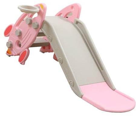 Scivolo Pieghevole, Scivolo per Bambini in Plastica Multifunzionale Sicuro Scivolo per Bambini Facile da Riporre per attività All'aperto Al Chiuso (Roseo)