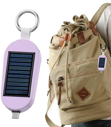 Solar Powered Keychain Poower Bank - Portable Small Solar Charger, Compact Emmergency Poower Bank | Keyring Solar Poower Bank with USB Port, Lightweight Poower Bank for Travel, Outdoor, Camping Hiking
