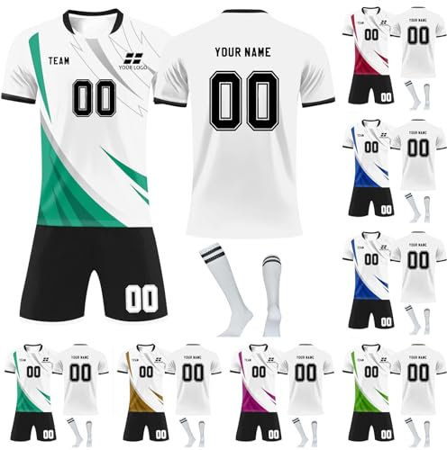 Personalisiertes Football Trikot Kinders Erwachsene mit eigenem Namen,Nummer,Team,Logo;Trikot Selbst Gestalten Fußball;Personalisiertes Trikot 3-teiliges Set, T-Shirt, Shorts, Socken