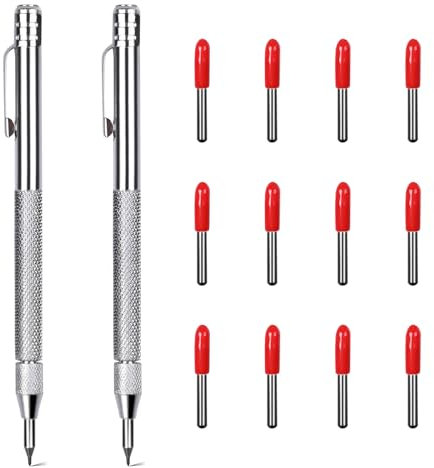 OWLMATE 2 Pièces Metal Pointe a Tracer Avec 12 Pointes à Tracer de Rechange Scribe Tool, pour Tôle, Bois, Céramique, Verre