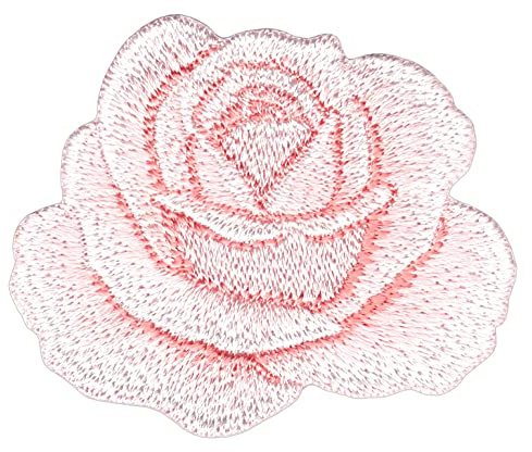 Rose Rosa Weiß Blüte Aufnäher zum aufbügeln oder aufnähen Bügelbild Aufbügler für Kleidung gestickter Bügelpatch Applikation Blume Patch Größe 6,1 x 5,2 cm