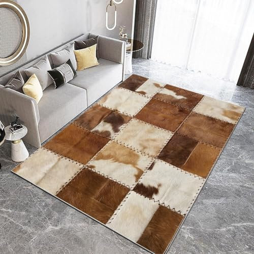 3D Alfombras 140 x 200 cm Alfombra Antideslizante Alfombra De Patchwork De Piel De Vaca Salon Alfombras Marrón Alfombra de Felpa Modernas de Interior Alfombra de Piso para Sala de Estar Dormitorio