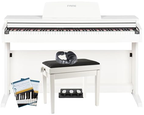 Fame Digitalpiano Set, DP-2000 WH, 88 Tasten, Hammermechanik, 16 Sounds, 128-fache Polyphonie, inklusive Klavierbank, Kopfhörer, Notensammlung