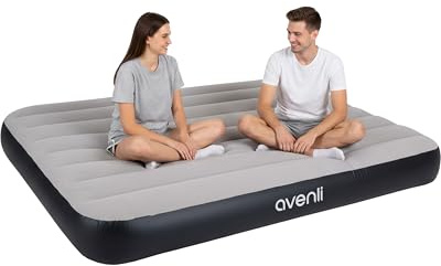 AVENLI Luftmatratze Camping Double-Size 191x137x25 cm, Gästebett 1–2 Personen, I-Beam, beflockt, grau/schwarz, ohne Pumpe