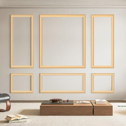 Art3d Pre-Cut Wall Molding Set of 6 pcs, Ready-to-Assemble Wainscoting Panels for Interior Wall Décor Living Room Bedroom Accent Wall - Installed with Glue, 3 Top 3 Bottom, Oak