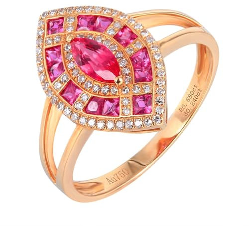 Skcess Bague en or rose 18 carats avec rubis rouge marquise en forme de marquise avec rubis de 0,88 carats et diamant pour femme, 54 (17,2), Métal précieux, Rubis