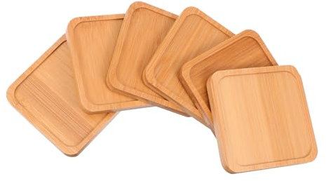 Happyyami 6 Bandejas de Bambú para Macetas, Soporte Redondo para Plantas, Evita el Desbordamiento de Agua y Mantiene Limpias Las Superficies del Hogar