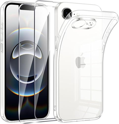 Oprimio 3 in 1 Hülle für iPhone 16e und iPhone 17e [2X Glas Schutzfolie] [1x Transparente Hülle] [Deutsche Material] [Ultra Dünn] Klar Handyhülle Panzerglas für Apple iPhone 16E / 17E