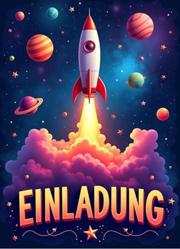 ZETTMANN Weltraum Einladungskarten Kindergeburtstag Junge - 10 Stück - DIN A6 Premium - Einladung Geburtstag - Geburtstagseinladungen Jungen - Einladung Rakete - gut beschreibbar