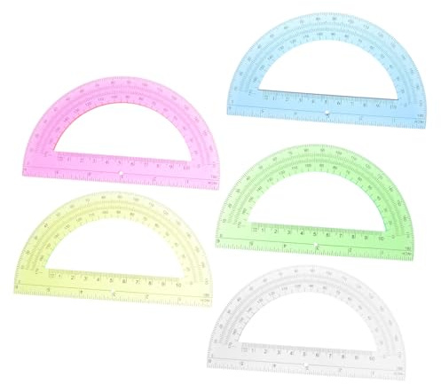 Tofficu 5 piezas Transportadores de Geometría Abs Transparentes para Estudiantes Escolares Medición Precisa de Ángulos Colores Surtidos Rojo Amarillo Azul Verde Transparente