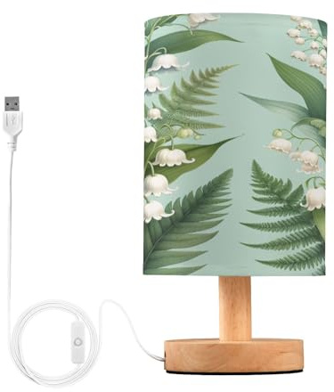 YANENDIE Small Table Lamp, Palm Leaf Lily Floral Bedside Table Lamp with Fabric Shade - ​​Nightstand Lamp for Bedrooms, Dorm, Living Room