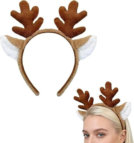 FMPXYYA Weihnachten Rentier Stirnbänder 1 Stück Rentier Geweih Haarreifen für Damen Herren – Rot Braun Weihnachts Haarreife für Party Cosplay Karneval Geburtstagsfeier