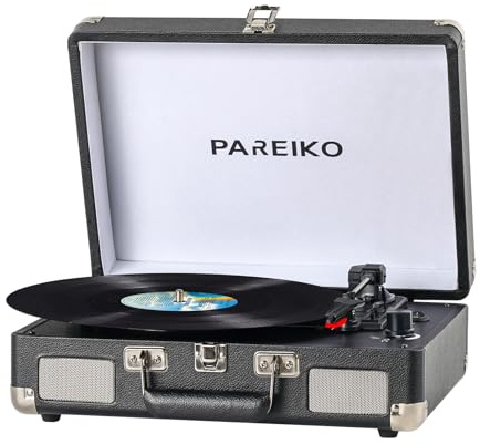 Portable Record Player with 3 Speed Turntable Bluetooth Connectivity Built in 1800mAh Battery Retro Suitcase Design for Vinyl Music Lovers