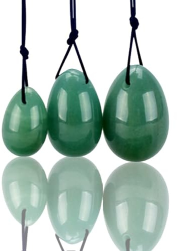 Juego de 3 huevos de jade de aventurina verde, piedra de jade verde natural, piedra de masaje para ejercicios de liberación de estrés para mujeres, ejercicios de suelo pélvico