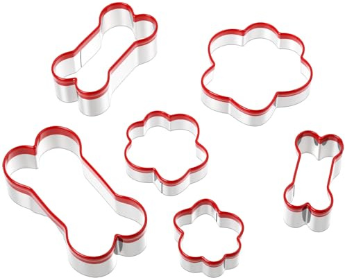 Dog Bone Cookie Cutters, 6Pcs Dog Bone & Paw Cookie Cutters, Stainless Steel Biscuit Mold with Soft PVC Cover Coated