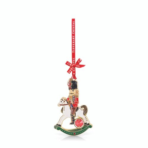 Tipperary Crystal Gems Nutcracker Christmas Tree Decoration – Luxury Enamel Hanging Ornament with Gift Box – Festive Red & Gold Nutcracker Soldier Christmas Bauble for Tree Décor