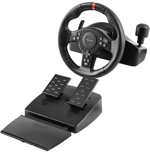 Mars Gaming MWH-RSXONE, SimRacing-Lenkrad, Zero Dead Zone und 270° Drehung, DriveSense-Vibration, Schalthebel + Paddles, XL-Pedalerie mit Fußstütze, PC|PS3|PS4|Xbox One|Xbox Series X-S|Switch, Schwarz