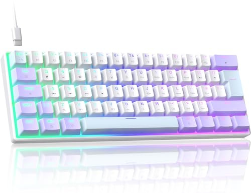 ZIYOULANG MK21 Mekanisk Spel tangentbord, 60% Kompakt UK-Layout, 61-Tangenter Mini Trådat Tangentbord med Hot-Swap, RGB-Belysning, Anti-Ghosting, Röd Switch för PC, MAC, Kontor, Typister - Lila