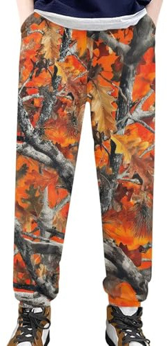 Renewold Camo Hunting Orange Sweatpants Athletic Running Cycling Skiing Pants for Boys Kids Soft Comfort Casual Pull On Jogger Sweatpants with Pockets Spring Summer Fall Winter Clothing 10-11 Years