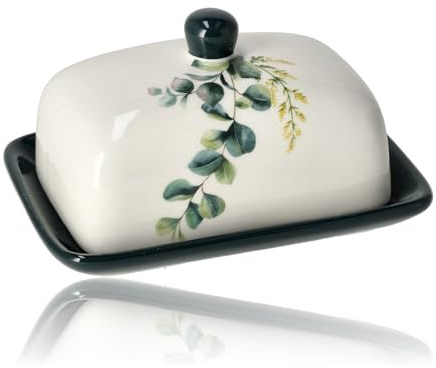 Beurrier avec couvercle – Céramique – Beurrier blanc – Boîte à beurre/cloche à beurre – Plateau au beurre en porcelaine – Pour réfrigérateur et table