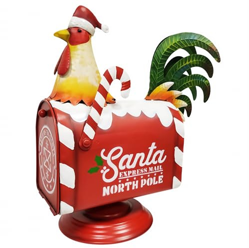 EMPOTEC Cassetta Postale Babbo Natale Buca delle Lettere Vintage con Simpatico Gallo Addobbo Decorazione Natalizia in Metallo Alta qualità Idee Regalo 52x35x18cm