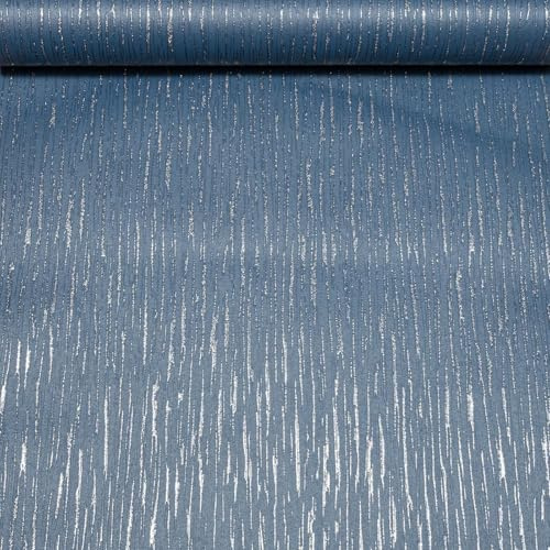 SOPHIE LAURENCE Blue & Silver Glitter Stripe Wallpaper – Textured Metallic Finish Feature Wall Roll | Smooth Durable Wallcovering for Bedrooms, Living Rooms & Lounges