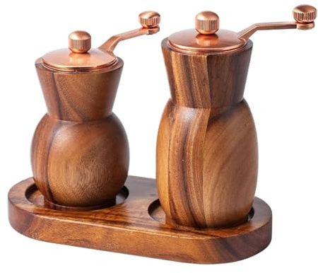 Salt and Pepper Mill Set, with Hand Crank Operated Wooden Kitchen Appliances, Manual Salt and Pepper Grinder for the Kitchen, for Home, Restaurant, Table, Spices, Chilli, Cumin