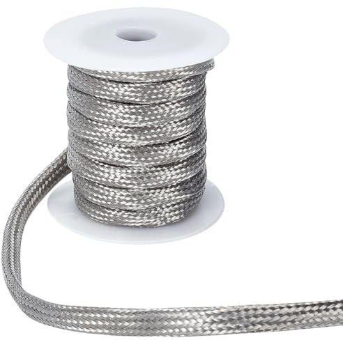 ORIGACH 16.4 FT 304 Stainless Steel Expandable Braided Round Cable Sleeve with Plastic I-beam Type Winding Spool, 0.3Inch Metal Flexible Expandable Mesh Sleeve for Protection Cable