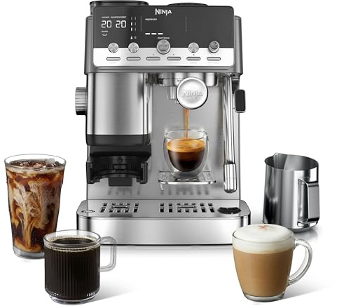Ninja Luxe Café Mini 2-in-1 Espresso and Filter Coffee Machine ES351UK | with Automatic Milk Frother, Built in Bean Grinder