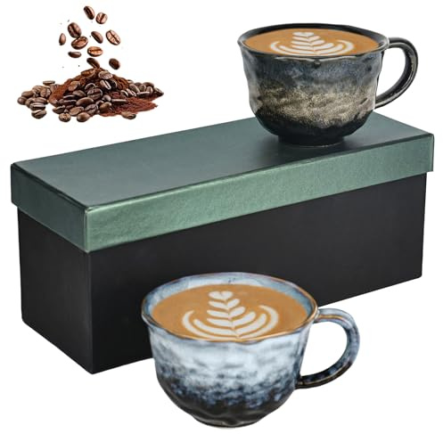 YYTECH 2 stycken cappuccinokoppar, set med tjockväggiga handtag 270 ml cappuccino-koppar, cappucinokoppar för kaffe, te, latte macchiato